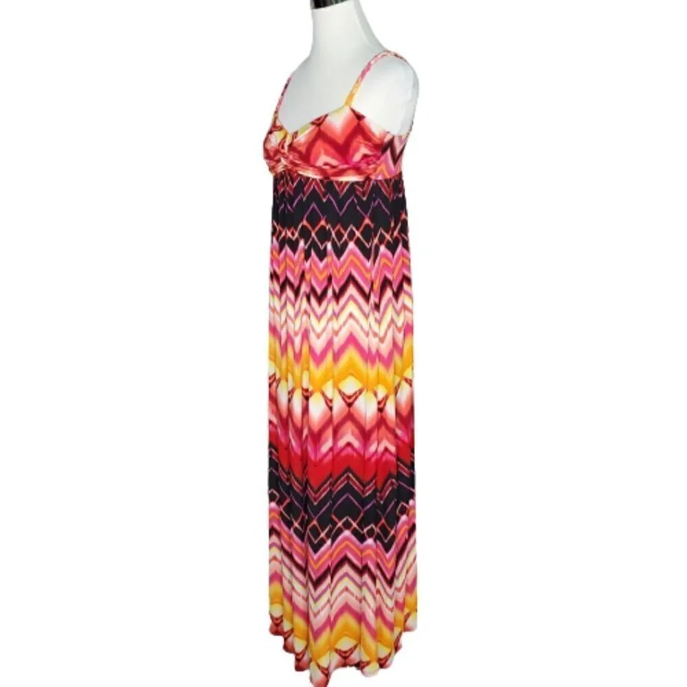 BISOU Bisou Zig Zag Lined Pullover Multi-Color Braided Straps Maxi Dress Size 8 - Picture 4 of 8
